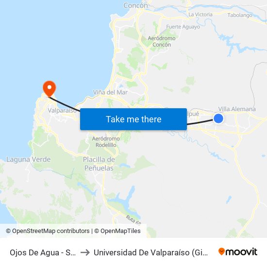Ojos De Agua - Stgo Hurtado to Universidad De Valparaíso (Gimnasio Polideportivo) map