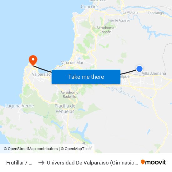 Frutillar / Oriente to Universidad De Valparaíso (Gimnasio Polideportivo) map