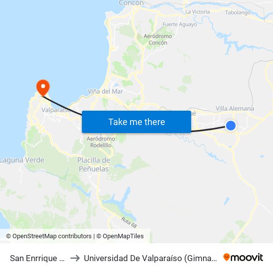 San Enrrique - Yungay to Universidad De Valparaíso (Gimnasio Polideportivo) map