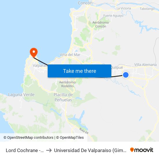 Lord Cochrane - San Pedro to Universidad De Valparaíso (Gimnasio Polideportivo) map