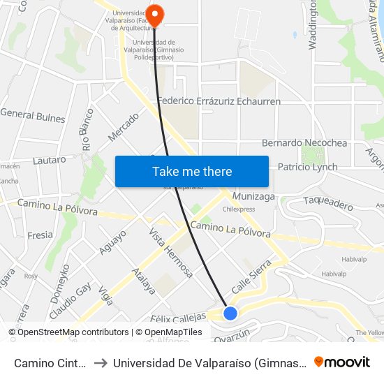 Camino Cintura 239 to Universidad De Valparaíso (Gimnasio Polideportivo) map