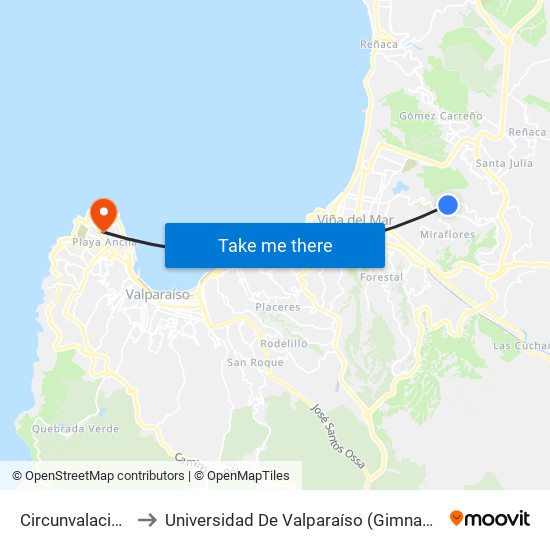 Circunvalacion - Pelu to Universidad De Valparaíso (Gimnasio Polideportivo) map