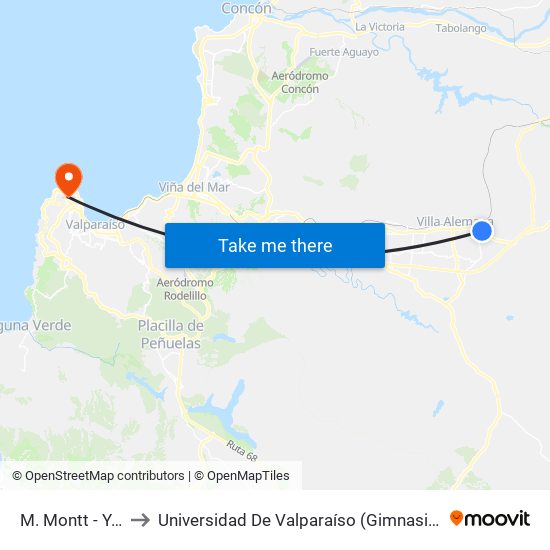 M. Montt - Yolanda to Universidad De Valparaíso (Gimnasio Polideportivo) map