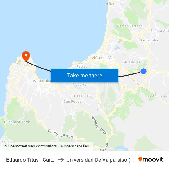 Eduardo Titus - Card Samoré / Oeste to Universidad De Valparaíso (Gimnasio Polideportivo) map