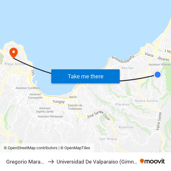 Gregorio Marañon - Orion to Universidad De Valparaíso (Gimnasio Polideportivo) map