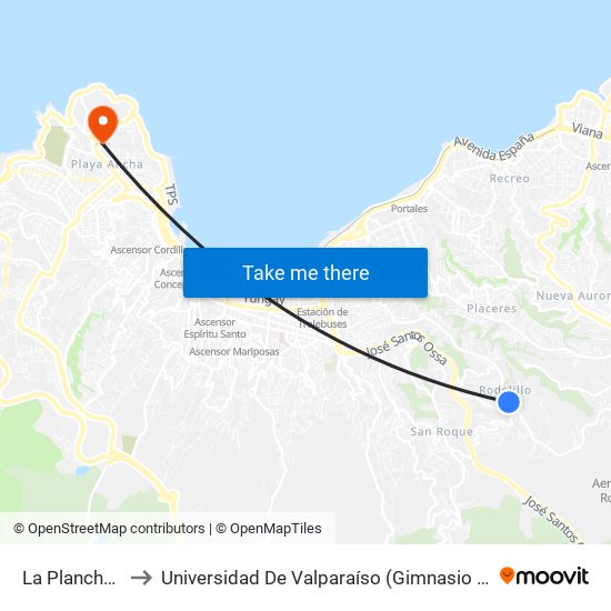 La Planchada, 5 to Universidad De Valparaíso (Gimnasio Polideportivo) map