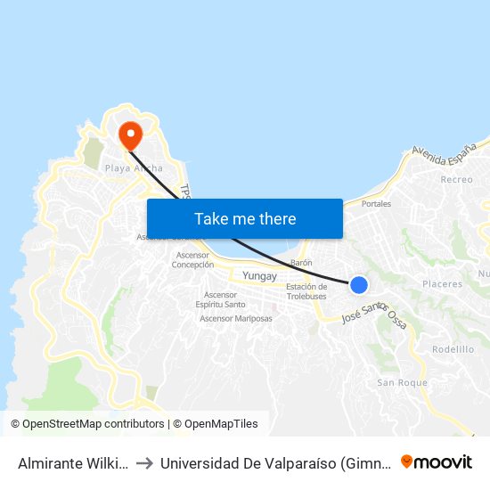Almirante Wilkinson, 211 to Universidad De Valparaíso (Gimnasio Polideportivo) map