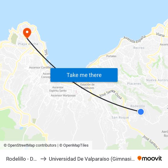 Rodelillo - Del Circo to Universidad De Valparaíso (Gimnasio Polideportivo) map