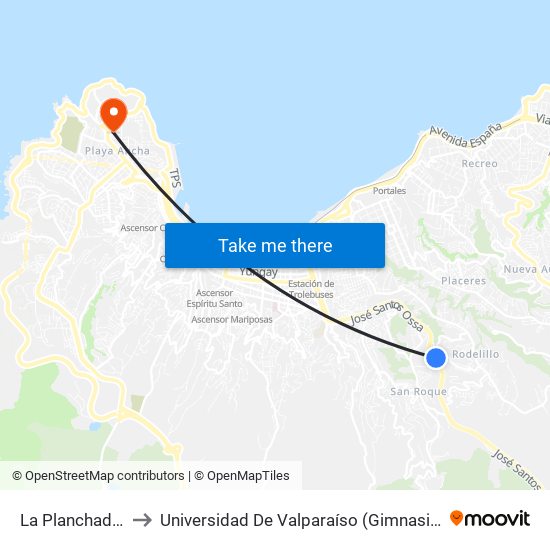 La Planchada 4086 to Universidad De Valparaíso (Gimnasio Polideportivo) map
