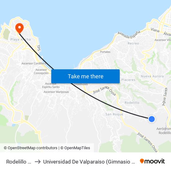 Rodelillo 6028 to Universidad De Valparaíso (Gimnasio Polideportivo) map