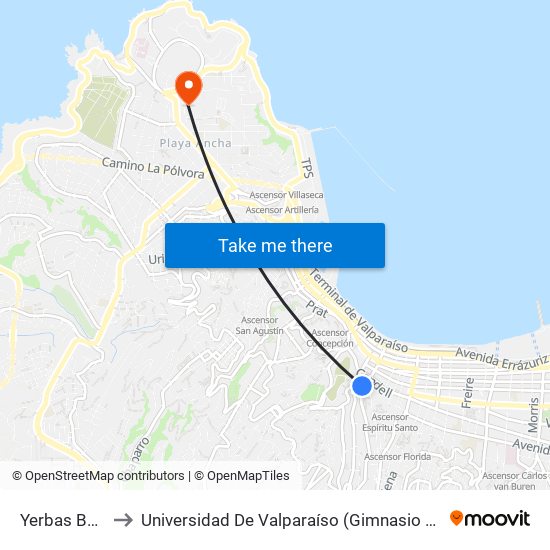 Yerbas Buenas to Universidad De Valparaíso (Gimnasio Polideportivo) map