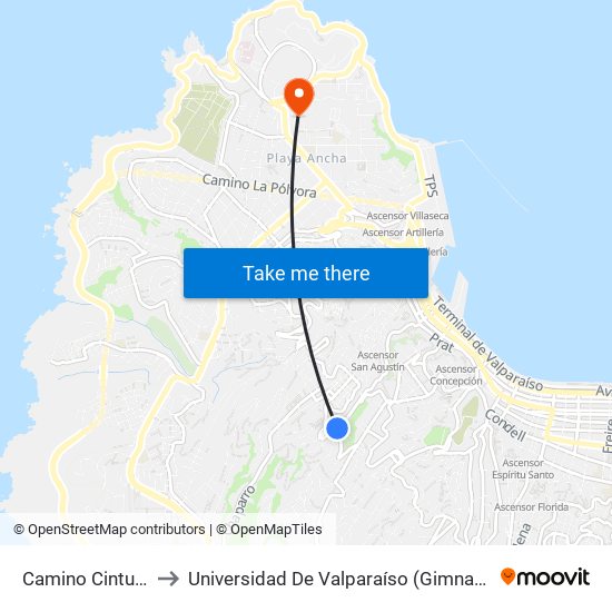 Camino Cintura, 4162 to Universidad De Valparaíso (Gimnasio Polideportivo) map