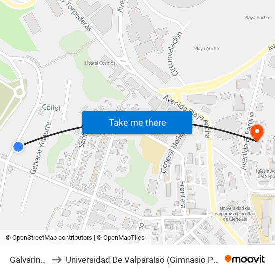 Galvarino, 47 to Universidad De Valparaíso (Gimnasio Polideportivo) map