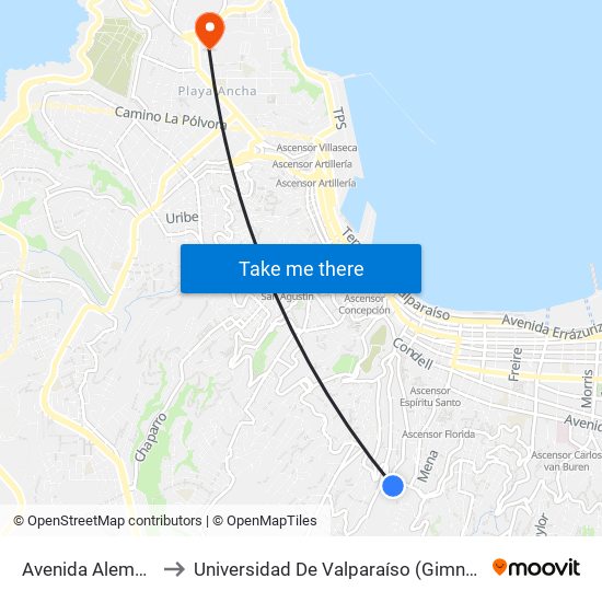 Avenida Alemania, 6909 to Universidad De Valparaíso (Gimnasio Polideportivo) map