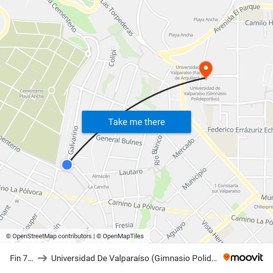 Fin 702 to Universidad De Valparaíso (Gimnasio Polideportivo) map