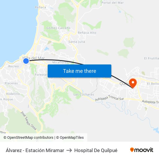 Álvarez - Estación Miramar to Hospital De Quilpué map