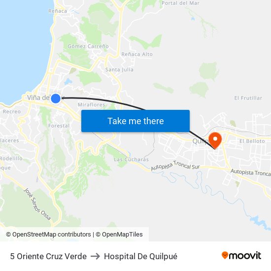 5 Oriente Cruz Verde to Hospital De Quilpué map