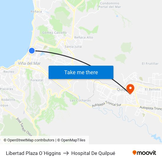 Libertad Plaza O´Higgins to Hospital De Quilpué map