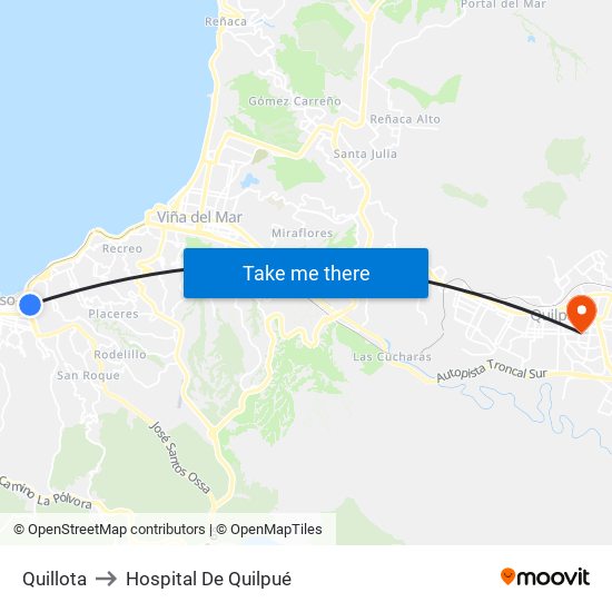 Quillota to Hospital De Quilpué map