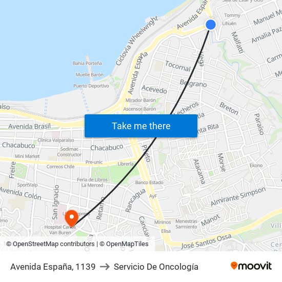 Avenida España, 1139 to Servicio De Oncología map