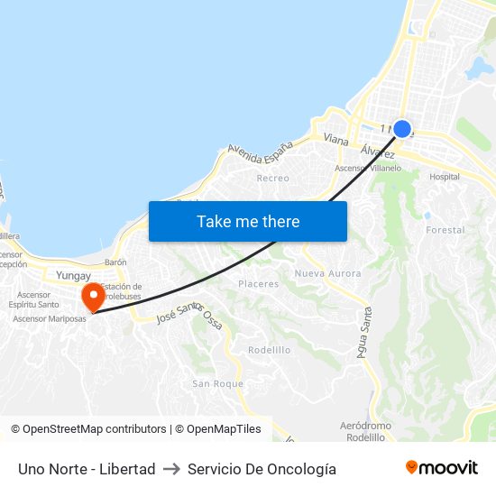 Uno Norte - Libertad to Servicio De Oncología map