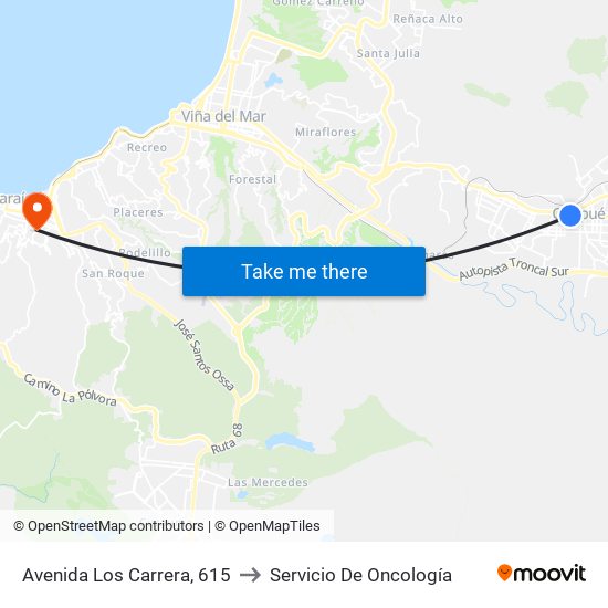 Avenida Los Carrera, 615 to Servicio De Oncología map