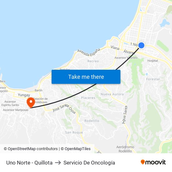Uno Norte - Quillota to Servicio De Oncología map