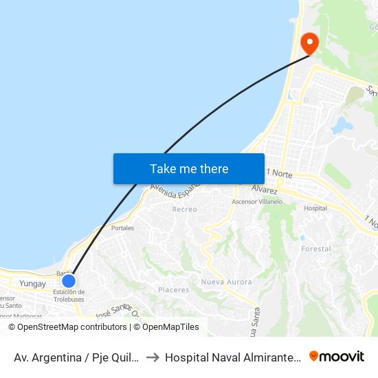 Av. Argentina / Pje Quillota to Hospital Naval Almirante Nef map