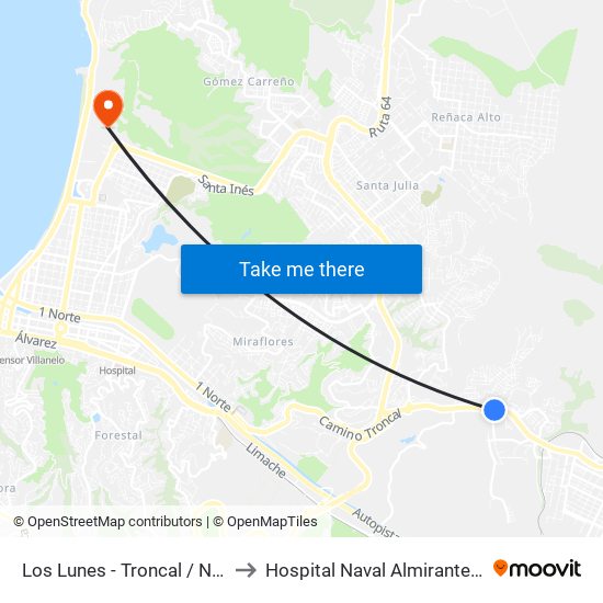 Los Lunes - Troncal / Norte to Hospital Naval Almirante Nef map