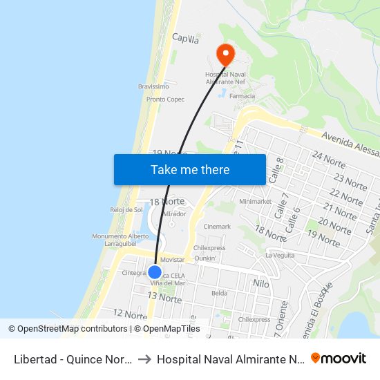 Libertad - Quince Norte to Hospital Naval Almirante Nef map