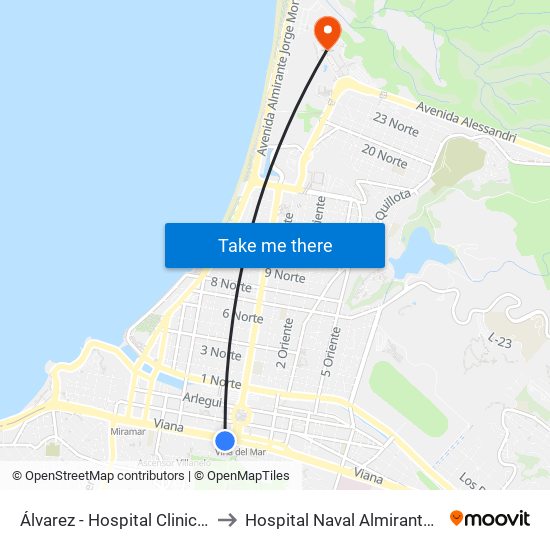 Álvarez - Hospital Clinico Ist to Hospital Naval Almirante Nef map