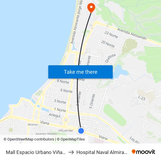 Mall Espacio Urbano Viña Centro to Hospital Naval Almirante Nef map