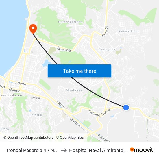 Troncal Pasarela 4 / Norte to Hospital Naval Almirante Nef map