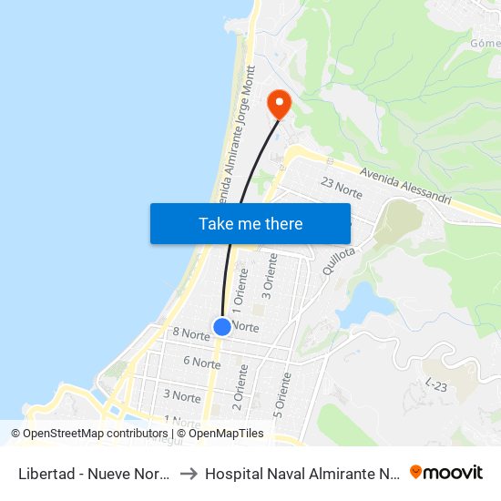 Libertad - Nueve Norte to Hospital Naval Almirante Nef map