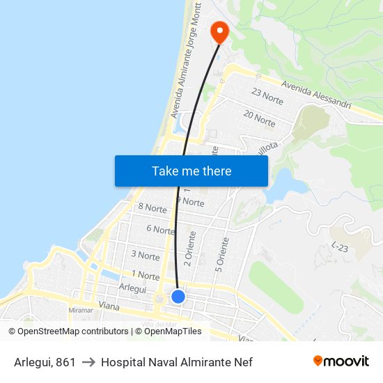 Arlegui, 861 to Hospital Naval Almirante Nef map