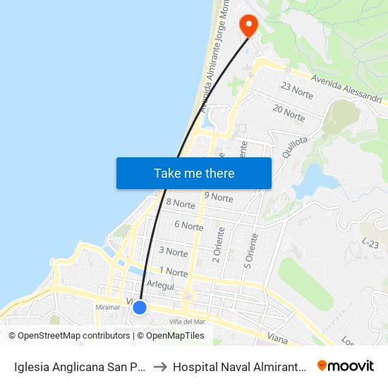 Iglesia Anglicana San Pedro to Hospital Naval Almirante Nef map