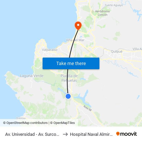 Av. Universidad - Av. Surcos De Agua to Hospital Naval Almirante Nef map