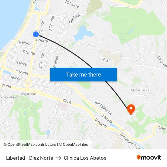 Libertad - Diez Norte to Clínica Los Abetos map