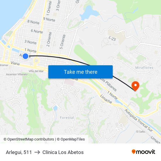 Arlegui, 511 to Clínica Los Abetos map