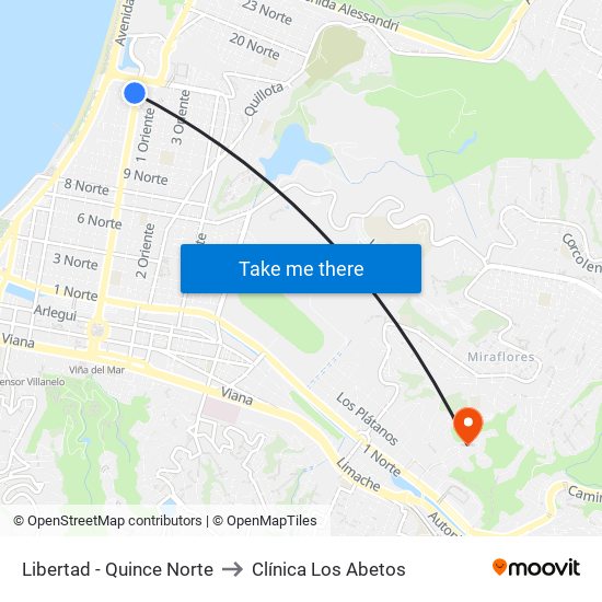 Libertad - Quince Norte to Clínica Los Abetos map