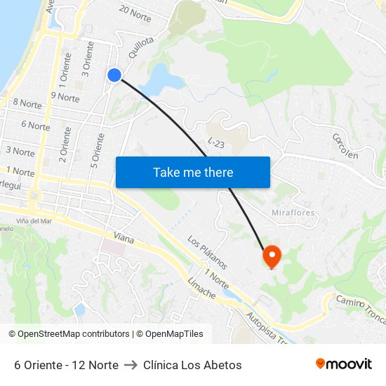 6 Oriente - 12 Norte to Clínica Los Abetos map
