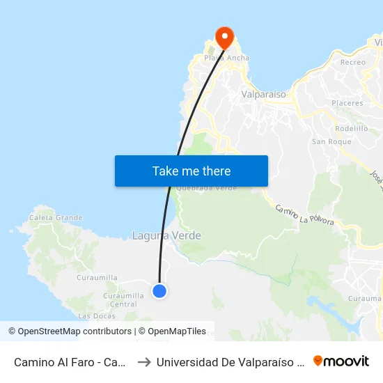 Camino Al Faro - Camino Viejo Las Docas to Universidad De Valparaíso (Facultad De Arquitectura) map