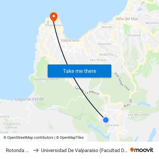 Rotonda Ekono to Universidad De Valparaíso (Facultad De Arquitectura) map