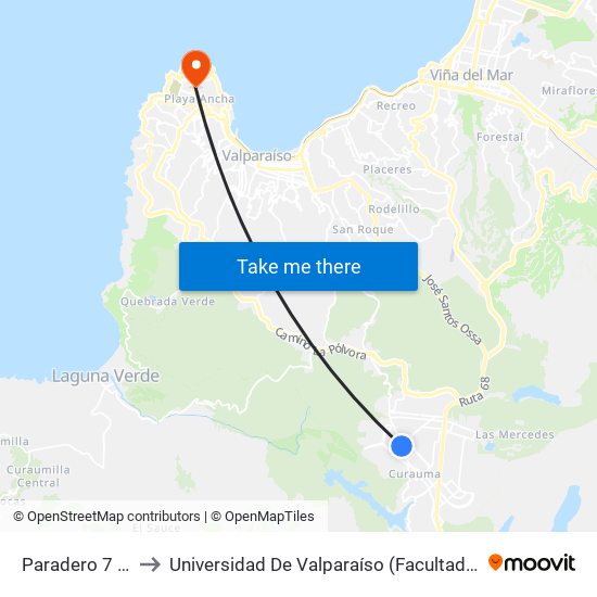 Paradero 7 Placilla to Universidad De Valparaíso (Facultad De Arquitectura) map