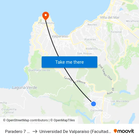 Paradero 7 Placilla to Universidad De Valparaíso (Facultad De Arquitectura) map