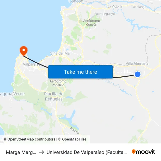 Marga Marga, 2020 to Universidad De Valparaíso (Facultad De Arquitectura) map