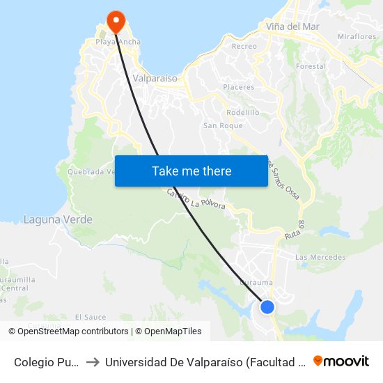 Colegio Pumahue to Universidad De Valparaíso (Facultad De Arquitectura) map