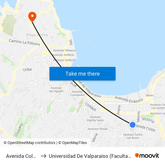 Avenida Colón, 2471 to Universidad De Valparaíso (Facultad De Arquitectura) map