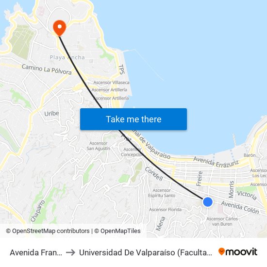Avenida Francia, 715 to Universidad De Valparaíso (Facultad De Arquitectura) map