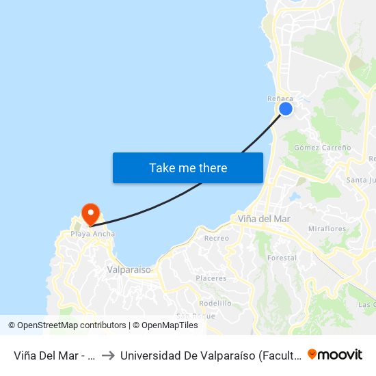 Viña Del Mar - Castellani to Universidad De Valparaíso (Facultad De Arquitectura) map
